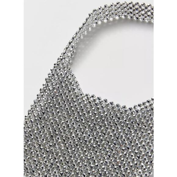 Urban Outfitters Kimchi Blue Beaded Fringe Bag in Silver Metallic Beading Purse - Picture 5 of 9